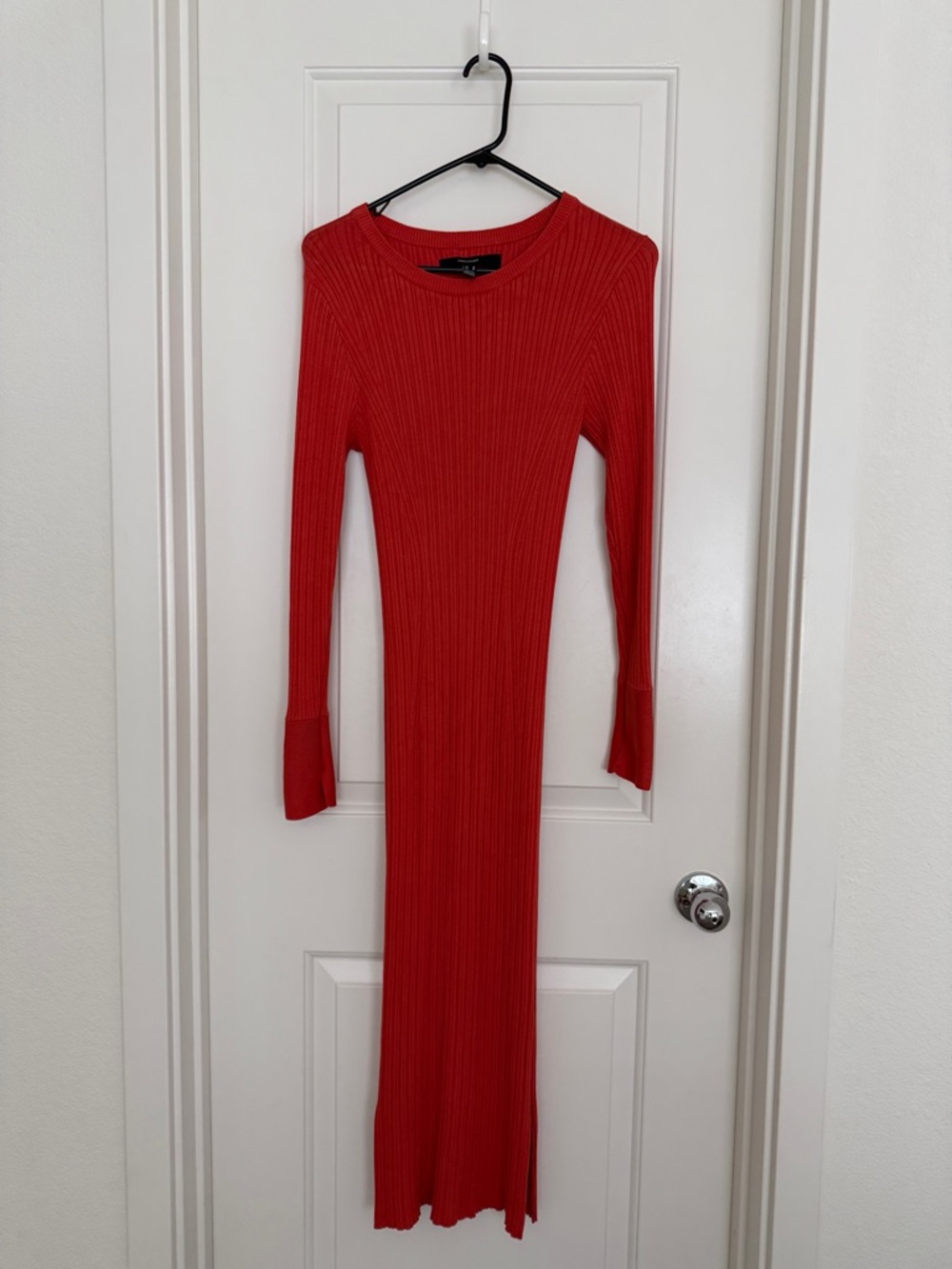 Slim Ribbed Long-Sleeve Maxi Dress in orange